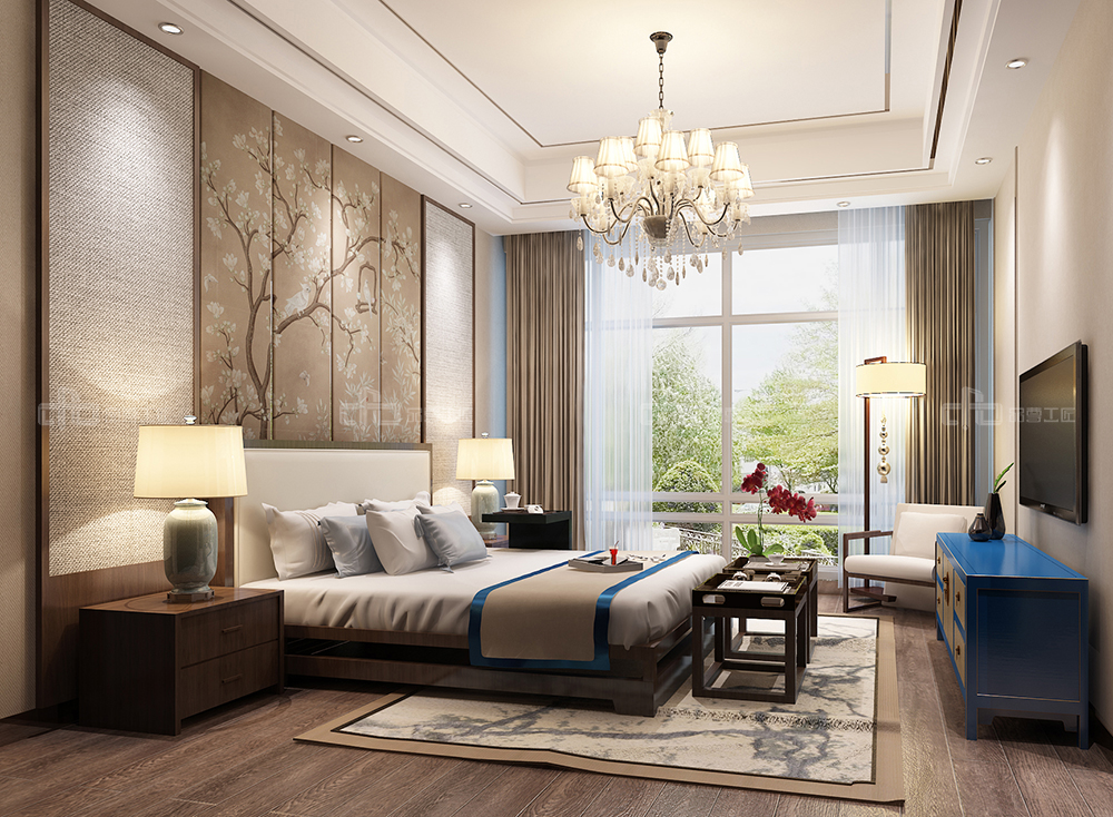 整木定制花鳥古韻新中式風(fēng)格，別墅全屋效果圖(圖5)