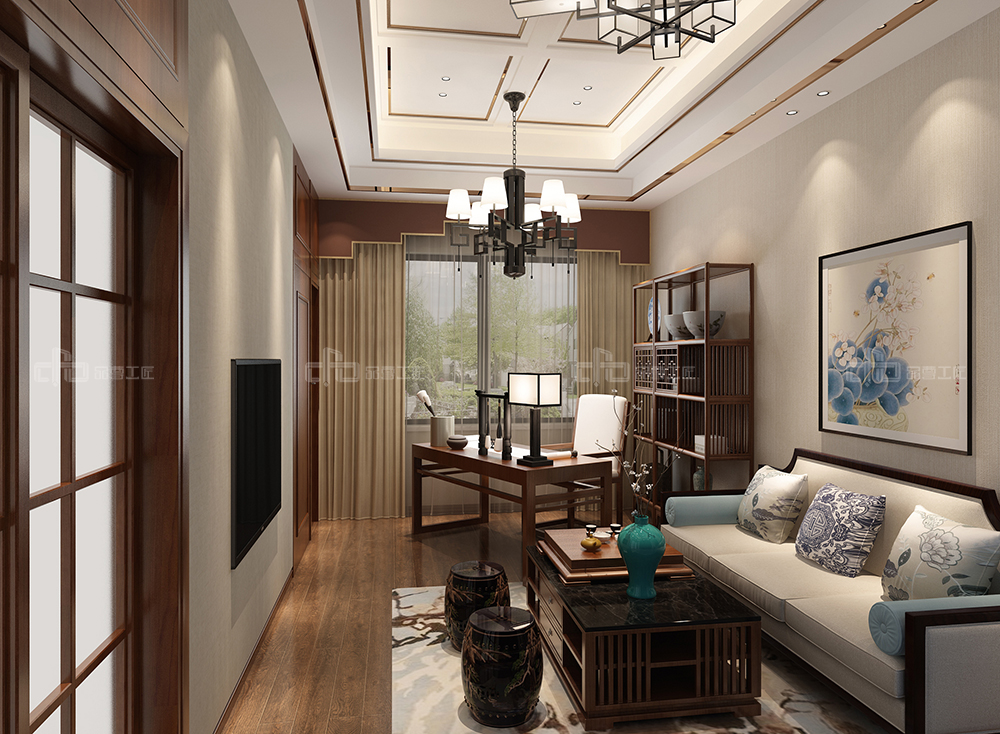 整木定制花鳥古韻新中式風(fēng)格，別墅全屋效果圖(圖9)